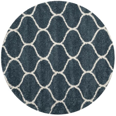 Flowers First 7 x 7 ft. Round Hudson Shag Power Loomed Round Rug, Slate Blue & Ivory FL1862558